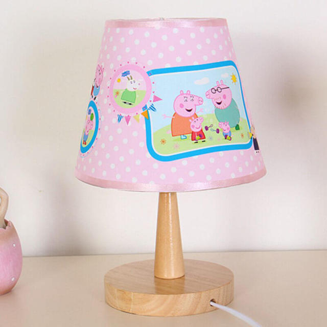 OOVOV Children Desk Lamp Cute Wood Table Lamp With Cartoon Fabric Lampshade for Baby Room Night Light Small Table Light H26cm