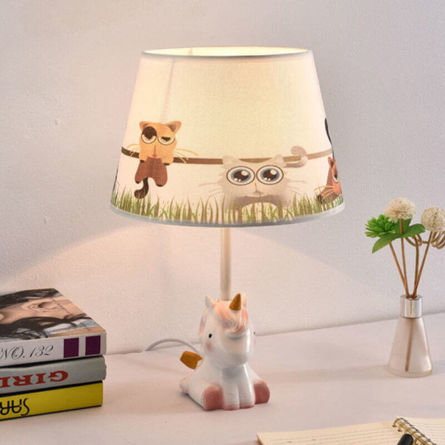 OOVOV Cartoon Children Table Lamp Cute Unicorn Fabric Desk Lamps for Bedroom Bedsides Baby Room E27 Light base