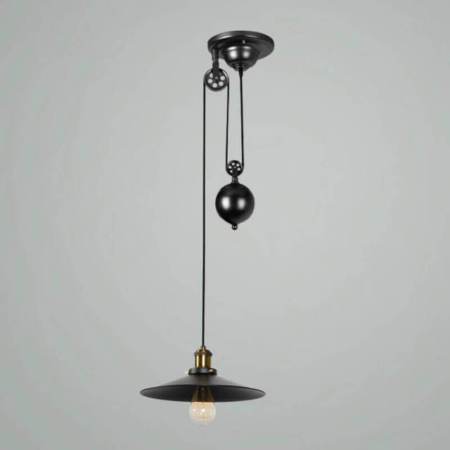 OOVOV Pendant Light Industrial Pulley One Light Adjustable Height Industrial Black Ceiling Hanging Light Indoor Island Lamp for Dining Living Room Ki