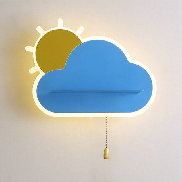 OOVOV LED Wall Night Lamp for Kids 15W LED Cloud Wall Sconce Fixture with Shelf for Children Girls Boys Bedroom Decoration Pull Switch