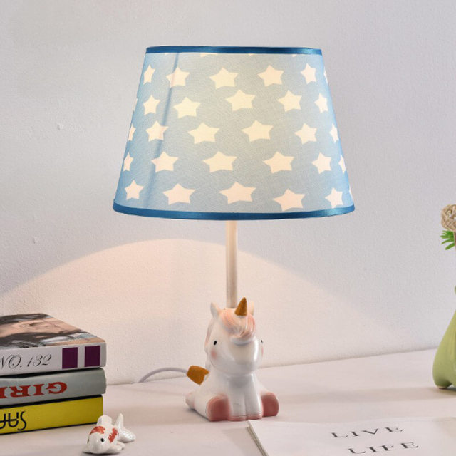 OOVOV Cartoon Children Table Lamp Cute Unicorn Fabric Desk Lamps for Bedroom Bedsides Baby Room E27 Light base