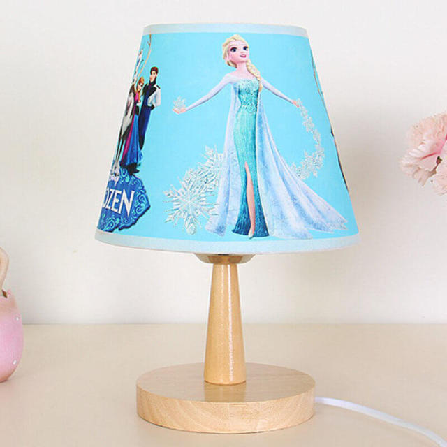 OOVOV Children Desk Lamp Cute Wood Table Lamp With Cartoon Fabric Lampshade for Baby Room Night Light Small Table Light H26cm