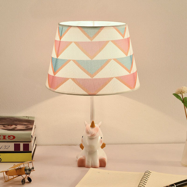 OOVOV Cartoon Children Table Lamp Cute Unicorn Fabric Desk Lamps for Bedroom Bedsides Baby Room E27 Light base