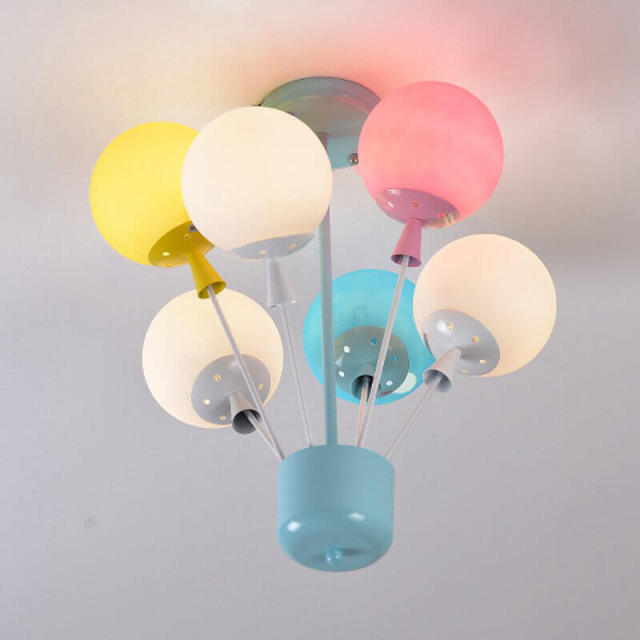 OOVOV Childrens Room Chandelier 6 Lights Cartoon Color Balloons Bedroom Ceiling Lighting Fixture for Baby Room Nursery Decorative Lamp