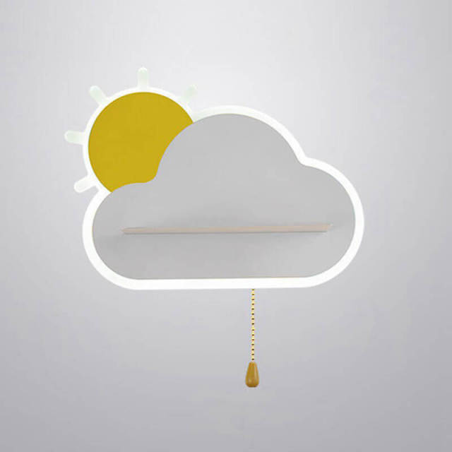 OOVOV LED Wall Night Lamp for Kids 15W LED Cloud Wall Sconce Fixture with Shelf for Children Girls Boys Bedroom Decoration Pull Switch