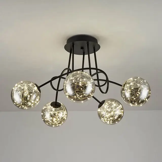 OOVOV 5 Lights Semi Flush Mount Ceiling Light Ceiling Light Fixture with Oil Rubbed Black Finish Grey Glass Lampshade for Dining Room Living Room B