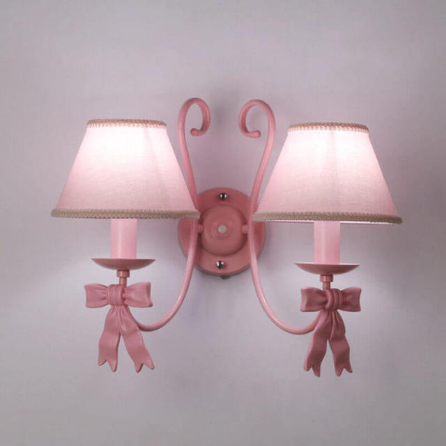 OOVOV Wall Lamp Creative Pink Bow Children Room Girls Bedroom Living Room Aisle Cloth Wall Light Wall Sconce