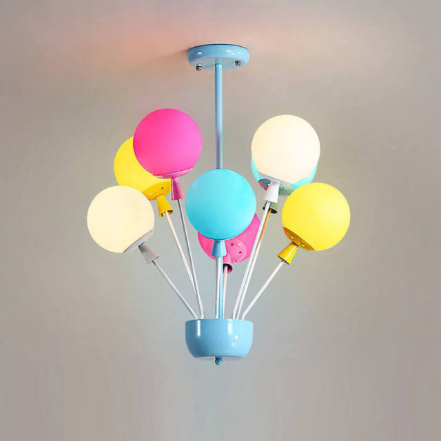 OOVOV Childrens Room Chandelier 6 Lights Cartoon Color Balloons Bedroom Ceiling Lighting Fixture for Baby Room Nursery Decorative Lamp