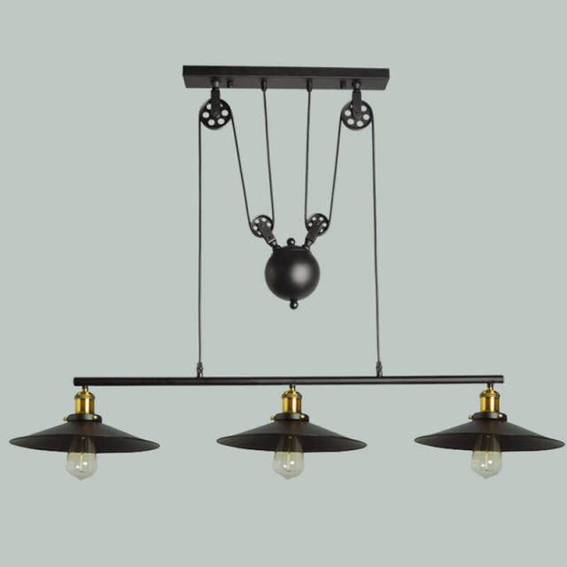 OOVOV Pendant Light Industrial Pulley One Light Adjustable Height Industrial Black Ceiling Hanging Light Indoor Island Lamp for Dining Living Room Ki