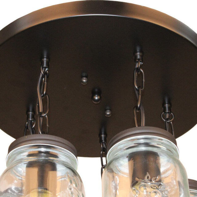 OOVOV Glass Jar Chandelier Black Flush Mount Ceiling Light Fixture Farmhouse Industrial Ceiling Hanging Light for Kitchen Island Dining Room Hallway