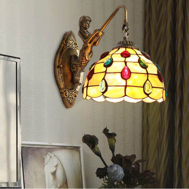 OOVOV Natural Shell Wall Sconce 1-Light Tiffany Shell Wall Lights Fixtures for Living Room Bedroom Hallway Balcony