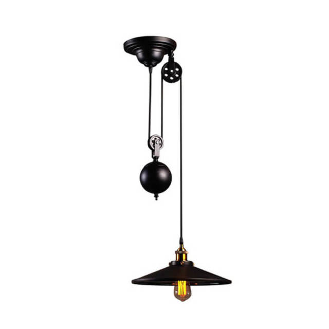 OOVOV Pendant Light Industrial Pulley One Light Adjustable Height Industrial Black Ceiling Hanging Light Indoor Island Lamp for Dining Living Room Ki