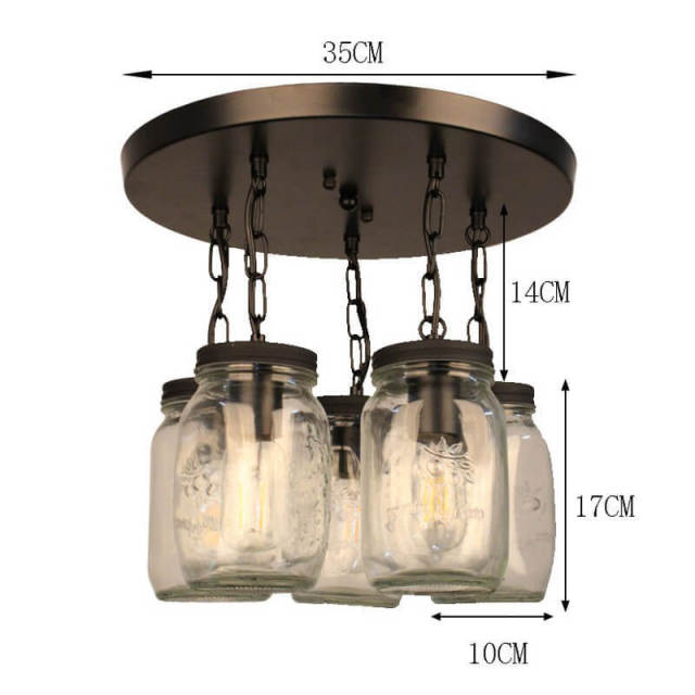 OOVOV Glass Jar Chandelier Black Flush Mount Ceiling Light Fixture Farmhouse Industrial Ceiling Hanging Light for Kitchen Island Dining Room Hallway