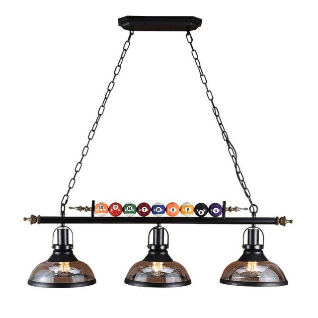OOVOV Industrial Style Chandeliers-2 Lights Island Light Metal Pendant Lamp Fixture with Clear Glass Shade Special Billiard Ball Decoration in Black F