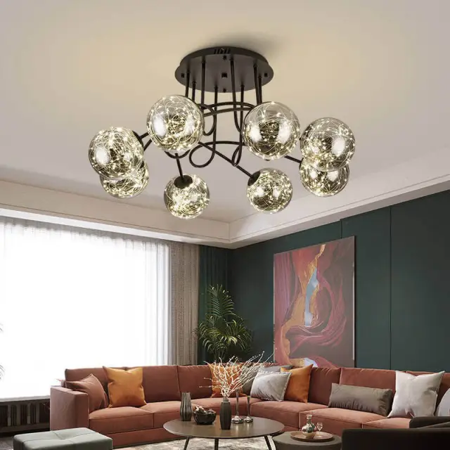 OOVOV 5 Lights Semi Flush Mount Ceiling Light Ceiling Light Fixture with Oil Rubbed Black Finish Grey Glass Lampshade for Dining Room Living Room B