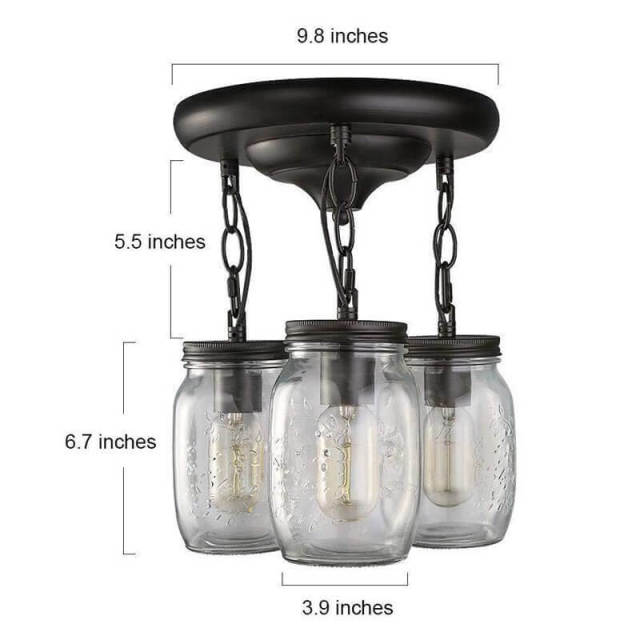 OOVOV Glass Jar Chandelier Black Flush Mount Ceiling Light Fixture Farmhouse Industrial Ceiling Hanging Light for Kitchen Island Dining Room Hallway