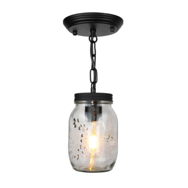 OOVOV Glass Jar Chandelier Black Flush Mount Ceiling Light Fixture Farmhouse Industrial Ceiling Hanging Light for Kitchen Island Dining Room Hallway