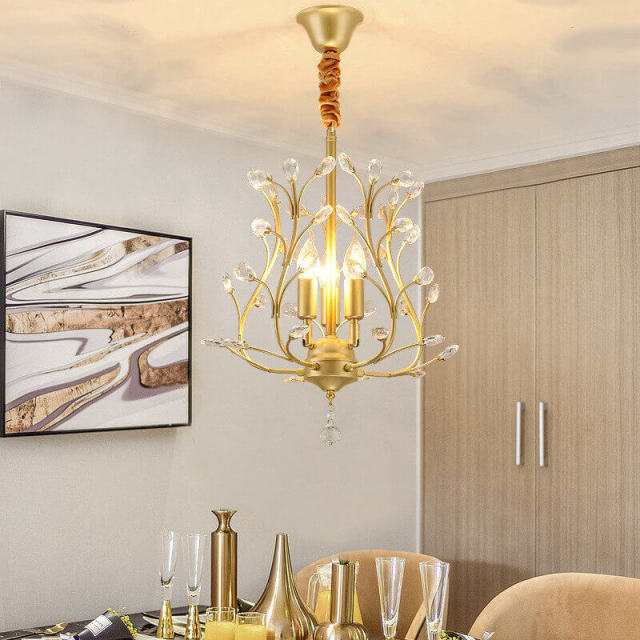 OOVOV Crystal Balcony Pendant Light French Classic Gold Bar Cafe Restaurant Cloakroom Corridor Pendant Lamps With Adjustable Chain