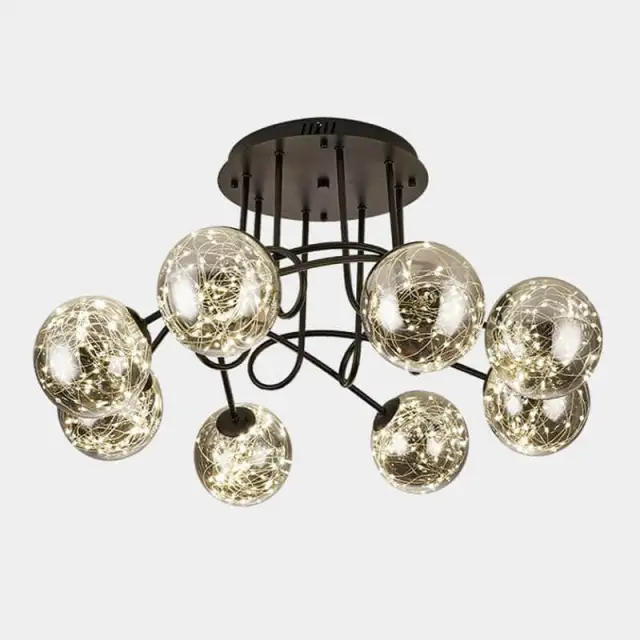 OOVOV 5 Lights Semi Flush Mount Ceiling Light Ceiling Light Fixture with Oil Rubbed Black Finish Grey Glass Lampshade for Dining Room Living Room B