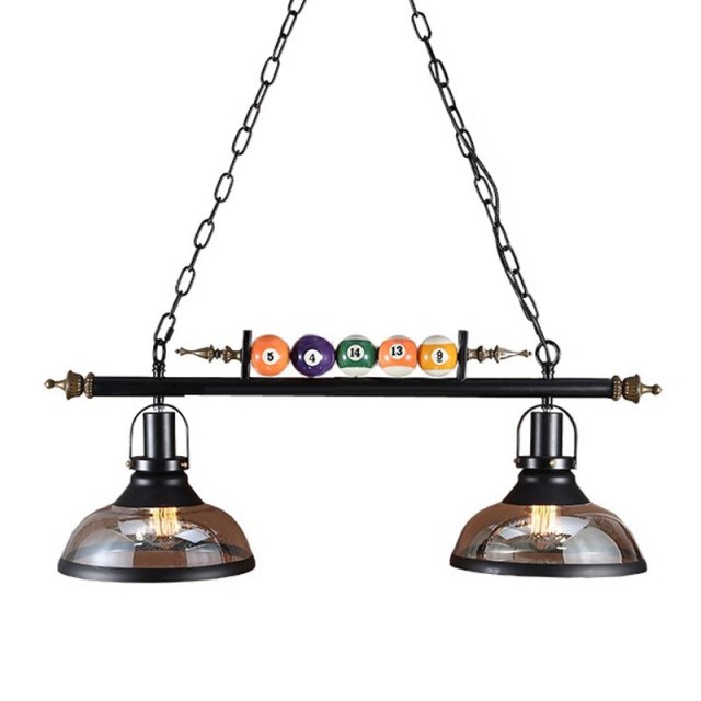 OOVOV Industrial Style Chandeliers-2 Lights Island Light Metal Pendant Lamp Fixture with Clear Glass Shade Special Billiard Ball Decoration in Black F