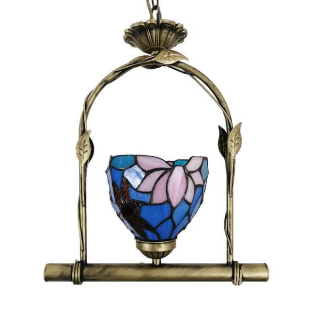 OOVOV Tiffany Style Pendant Light Mini Hanging Lamp Rustic Stained Glass Decoration Ceiling Lighting for Living Room Dining Room Corridor Balcony E27