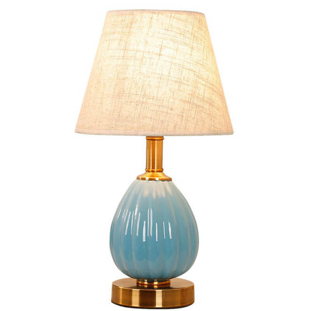 OOVOV Ceramics Table Lamp-Fashion Desk Lamp with Fabric Lamp Shade for Living Room Study Room Bedroom Button Switch E27