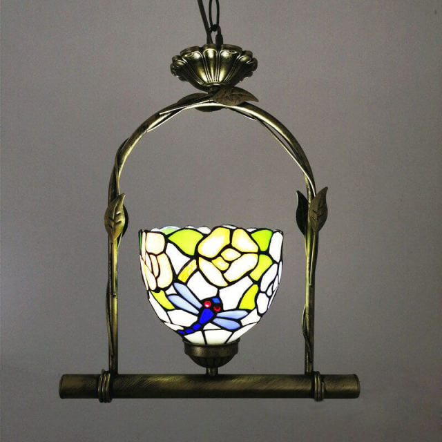 OOVOV Tiffany Style Pendant Light Mini Hanging Lamp Rustic Stained Glass Decoration Ceiling Lighting for Living Room Dining Room Corridor Balcony E27