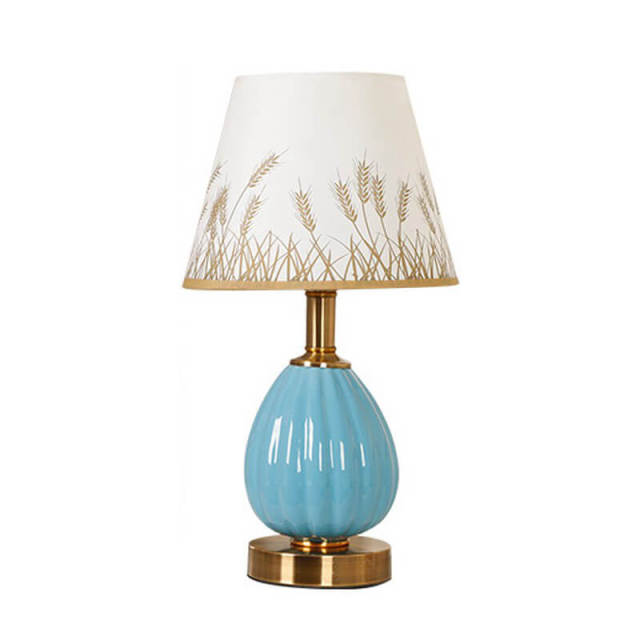 OOVOV Ceramics Table Lamp-Fashion Desk Lamp with Fabric Lamp Shade for Living Room Study Room Bedroom Button Switch E27