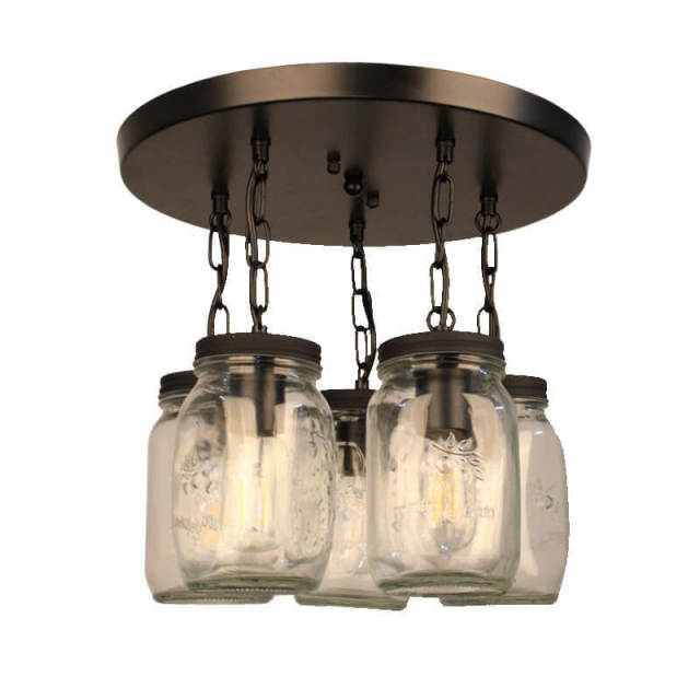 OOVOV Glass Jar Chandelier Black Flush Mount Ceiling Light Fixture Farmhouse Industrial Ceiling Hanging Light for Kitchen Island Dining Room Hallway