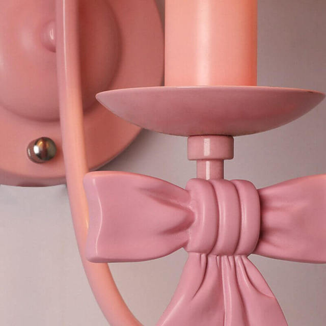 OOVOV Wall Lamp Creative Pink Bow Children Room Girls Bedroom Living Room Aisle Cloth Wall Light Wall Sconce