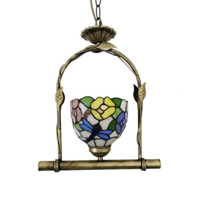 OOVOV Tiffany Style Pendant Light Mini Hanging Lamp Rustic Stained Glass Decoration Ceiling Lighting for Living Room Dining Room Corridor Balcony E27