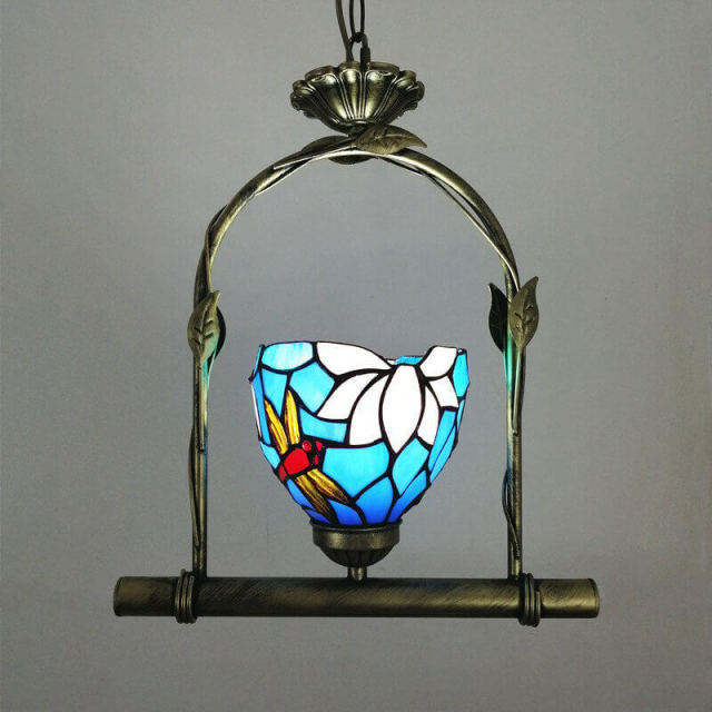 OOVOV Tiffany Style Pendant Light Mini Hanging Lamp Rustic Stained Glass Decoration Ceiling Lighting for Living Room Dining Room Corridor Balcony E27