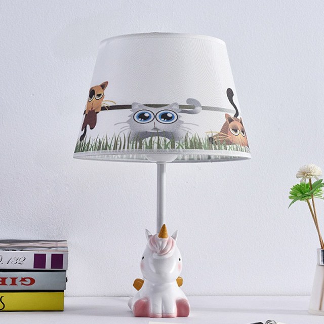 OOVOV Cartoon Children Table Lamp Cute Unicorn Fabric Desk Lamps for Bedroom Bedsides Baby Room E27 Light base