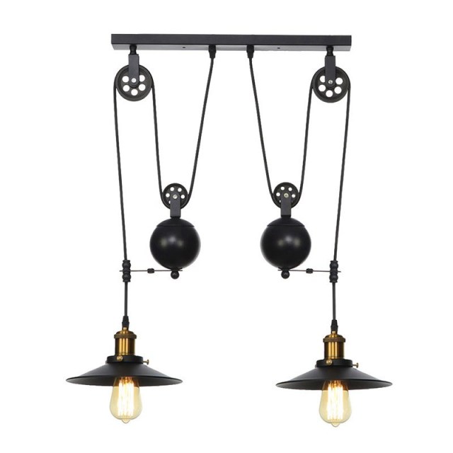 OOVOV Pendant Light Industrial Pulley One Light Adjustable Height Industrial Black Ceiling Hanging Light Indoor Island Lamp for Dining Living Room Ki