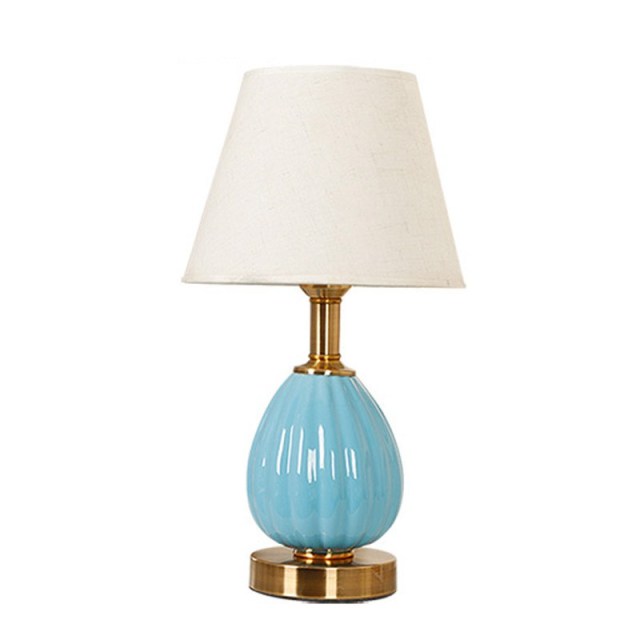 OOVOV Ceramics Table Lamp-Fashion Desk Lamp with Fabric Lamp Shade for Living Room Study Room Bedroom Button Switch E27