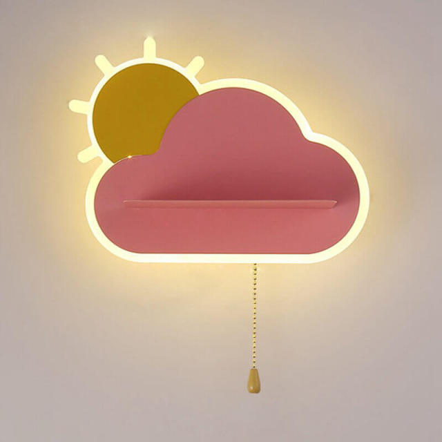 OOVOV LED Wall Night Lamp for Kids 15W LED Cloud Wall Sconce Fixture with Shelf for Children Girls Boys Bedroom Decoration Pull Switch