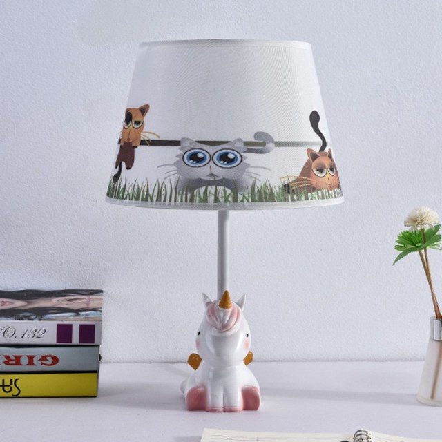 OOVOV Cartoon Children Table Lamp Cute Unicorn Fabric Desk Lamps for Bedroom Bedsides Baby Room E27 Light base