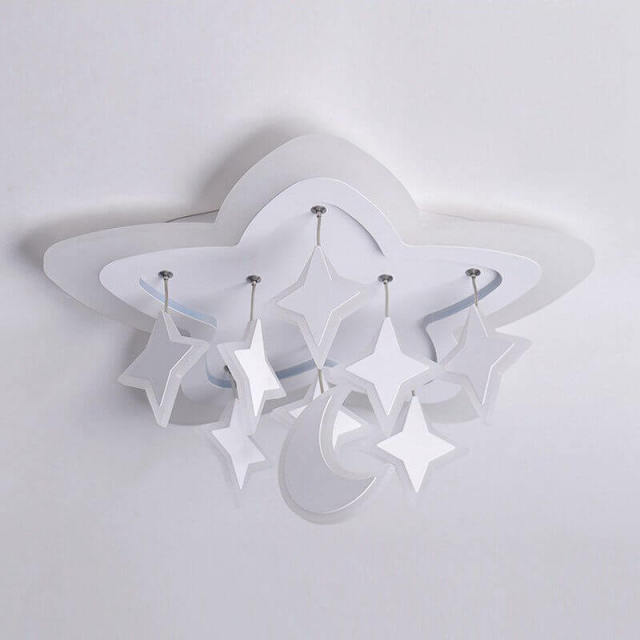 OOVOV Star Moon LED Ceiling Light Fixture Creative Acrylic Flush Mount Ceiling Light for Children Room Baby Room Bedroom Warm White