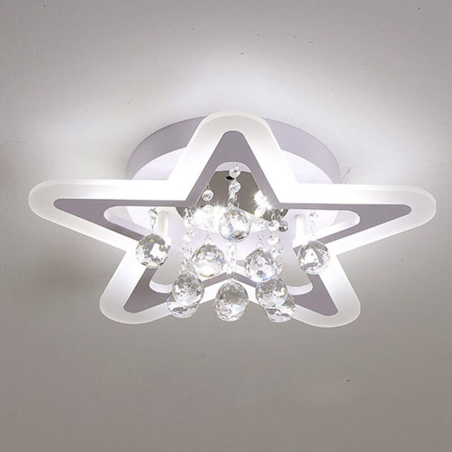 OOVOV LED Crystal Star Flush Mount Ceiling Light Acrylic Surface Mount Ceiling Lights for Bedroom Children Room Boy Girl Room Warm White 15.7 inch