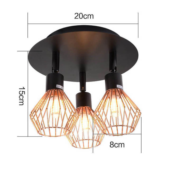 OOVOV 3-Lights Multi Directional Ceiling Light Fixtures Iron Cage Semi-Flush Mount Ceiling Lamp Lighting for Bedroom Dining Room Kitchen Hallway