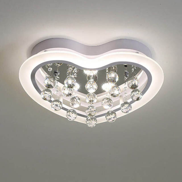 OOVOV LED Crystal Ceiling Lights Acrylic Heart Flush Mount Ceiling Lighting for Bedroom Children Room Boy Girl Room Warm White