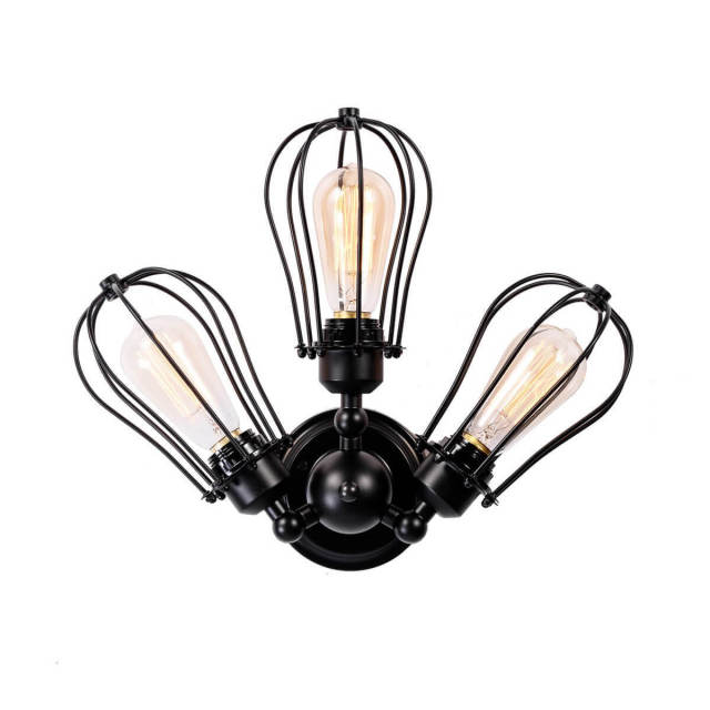 OOVOV Industrial Rotatable Semi-Flush Mount Ceiling Light Metal Vintage Ceiling Light Fixtures for Dining Room Kitchen Bar Cafe Black Painted Finish