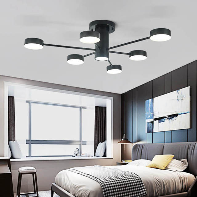 OOVOV Semi Flush Mount Ceiling Light LED Modern Sputnik Chandelier Industrial Ceiling Lamp for Kitchen Dining Room Living Room Bedroom Foyer Lighting