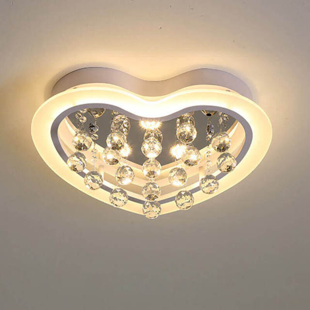 OOVOV LED Crystal Ceiling Lights Acrylic Heart Flush Mount Ceiling Lighting for Bedroom Children Room Boy Girl Room Warm White