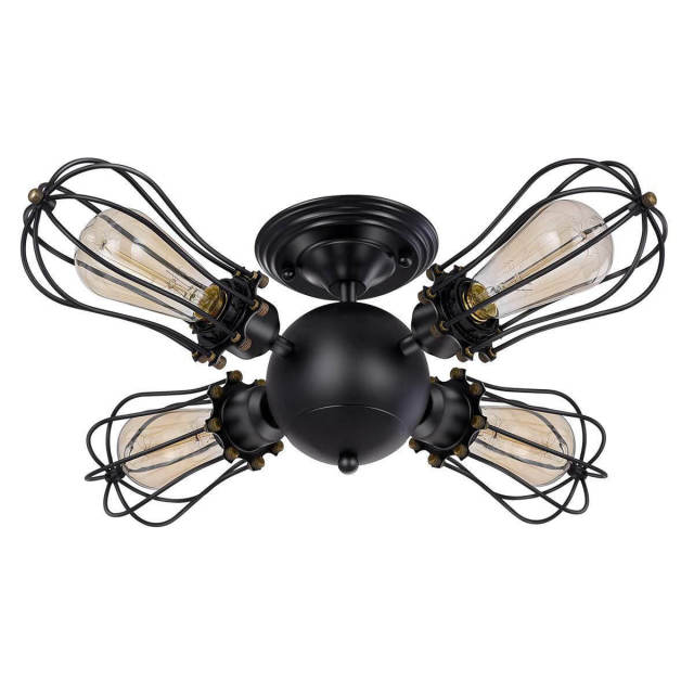 OOVOV Industrial Rotatable Semi-Flush Mount Ceiling Light Metal Vintage Ceiling Light Fixtures for Dining Room Kitchen Bar Cafe Black Painted Finish