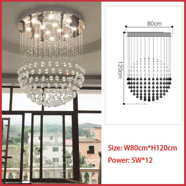 Crystal Stair Case Pendant Lamp Living Room Ball Drop Lights Luxury Lighting Fixtures Gallery Crystals Chandeliers Restaurant Hanging Light