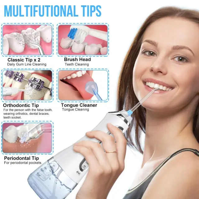 Oral Irrigator 5 Modes Portable 300ml Dental Water Flosser Jet USB Rechargeable Irrigator Dental Water Floss Tips Teeth Cleaner