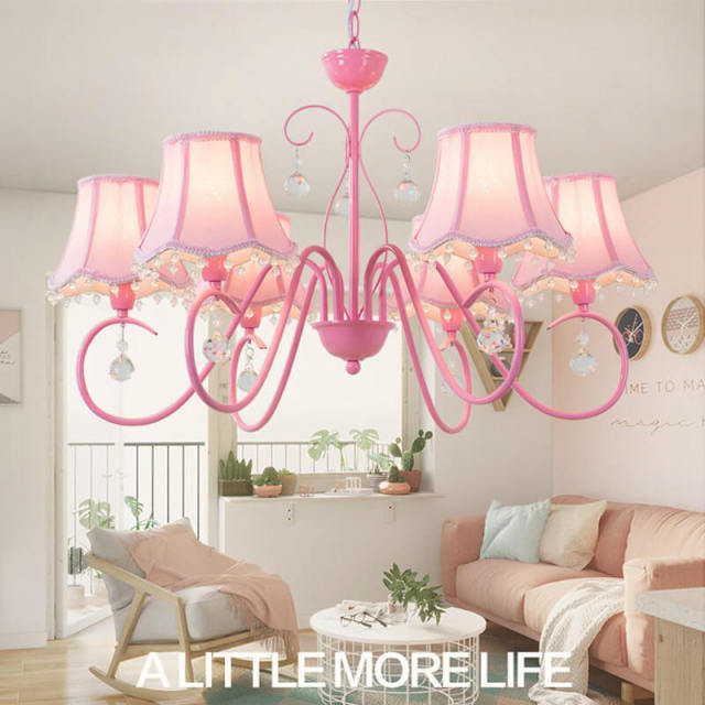 Crystal Chandelier Pendant Light with Fabric Lampshade for Princess