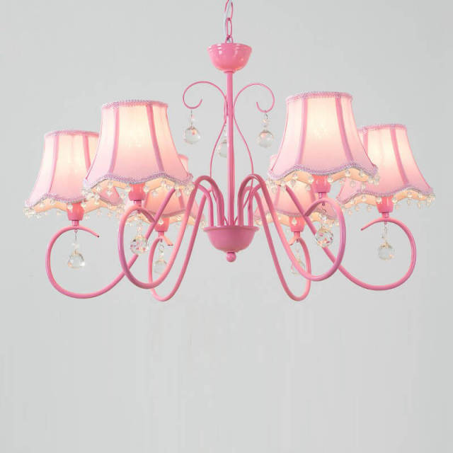 Crystal Chandelier Pendant Light with Fabric Lampshade for Princess