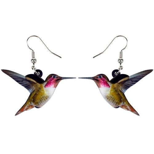 Bonsny Acrylic Flying Violet Sabrewing Hummingbird Bird Earrings Big Long Dangle Drop Fashion Animal Jewelry For Women Girls Kid